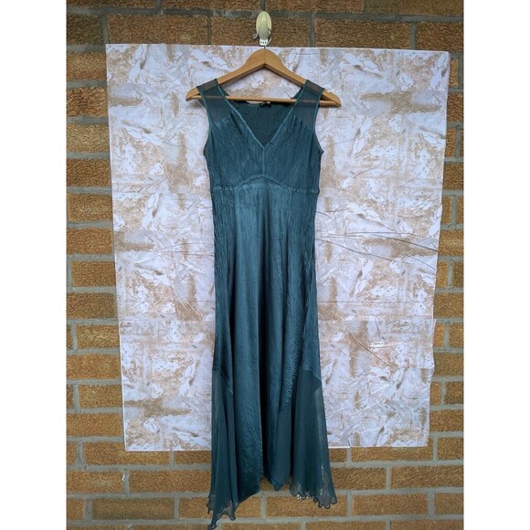 Komarov teal satin mesh dress size small - Picture 1 of 12